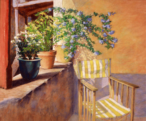 Plumbago and Daisies (Pastel 15.5" x 19") Private Collection