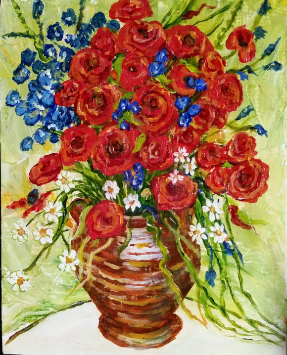 Flowers in Vase (After Van Gogh), Acrylic on 8"x10" Canvas Board