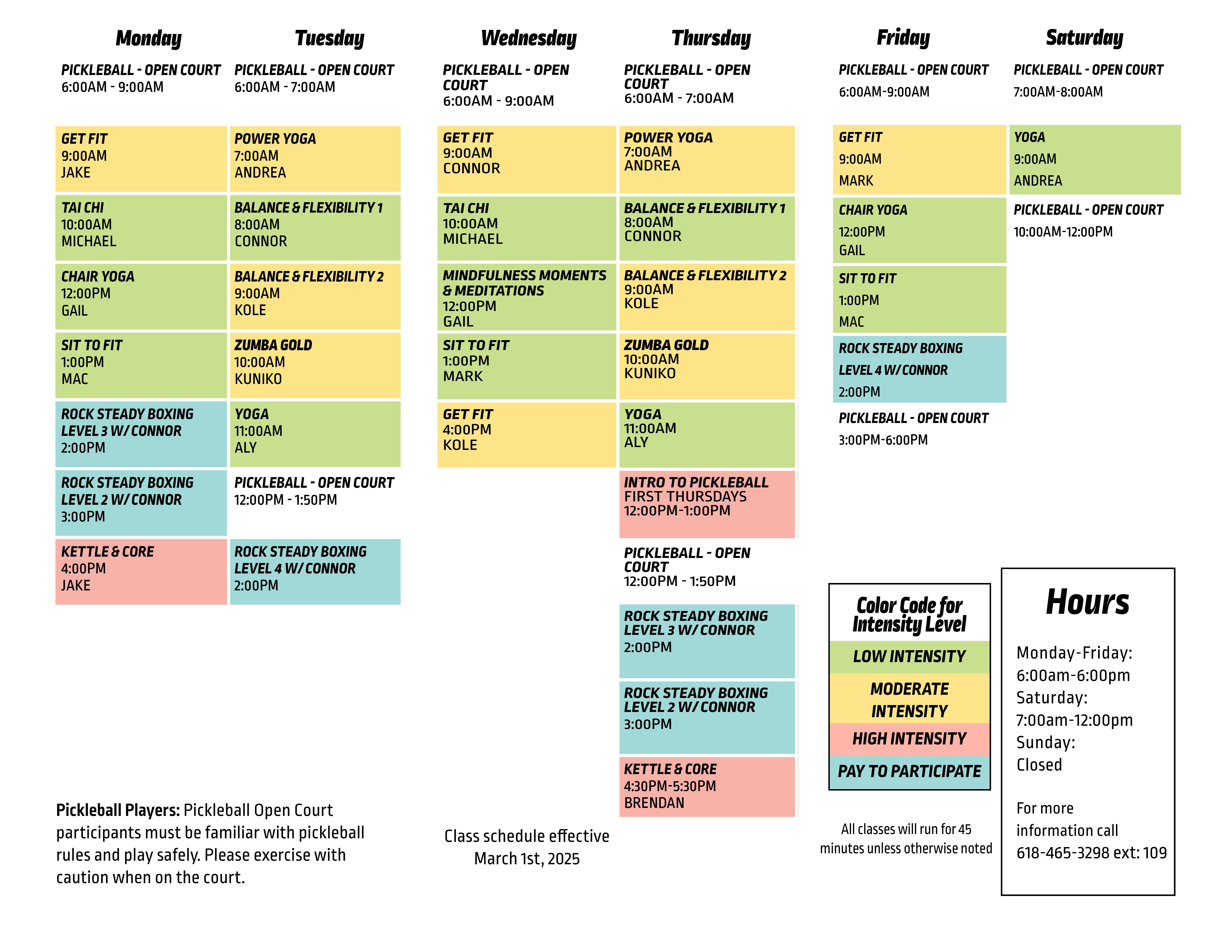 SSP Wellness Center Class Schedule