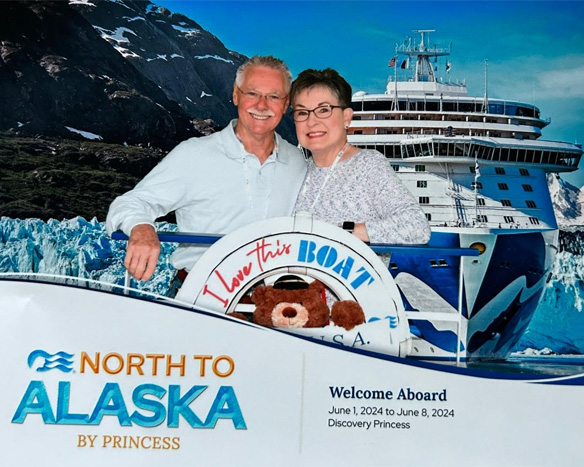 Welcome photo of an older couple from their Princess Cruise to Alaska.