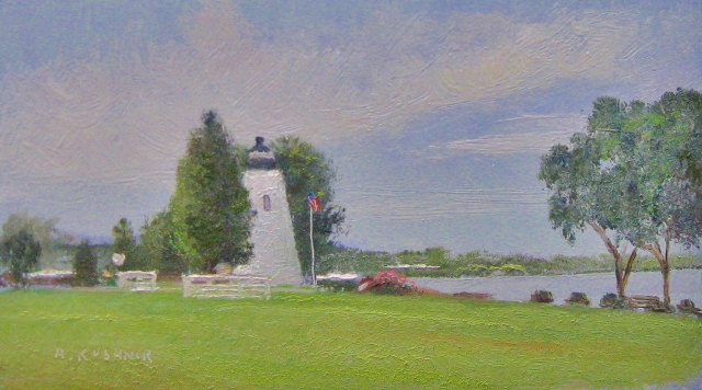 Havre de Grace Lighthouse, 4" x 7" Oil on Panel 
