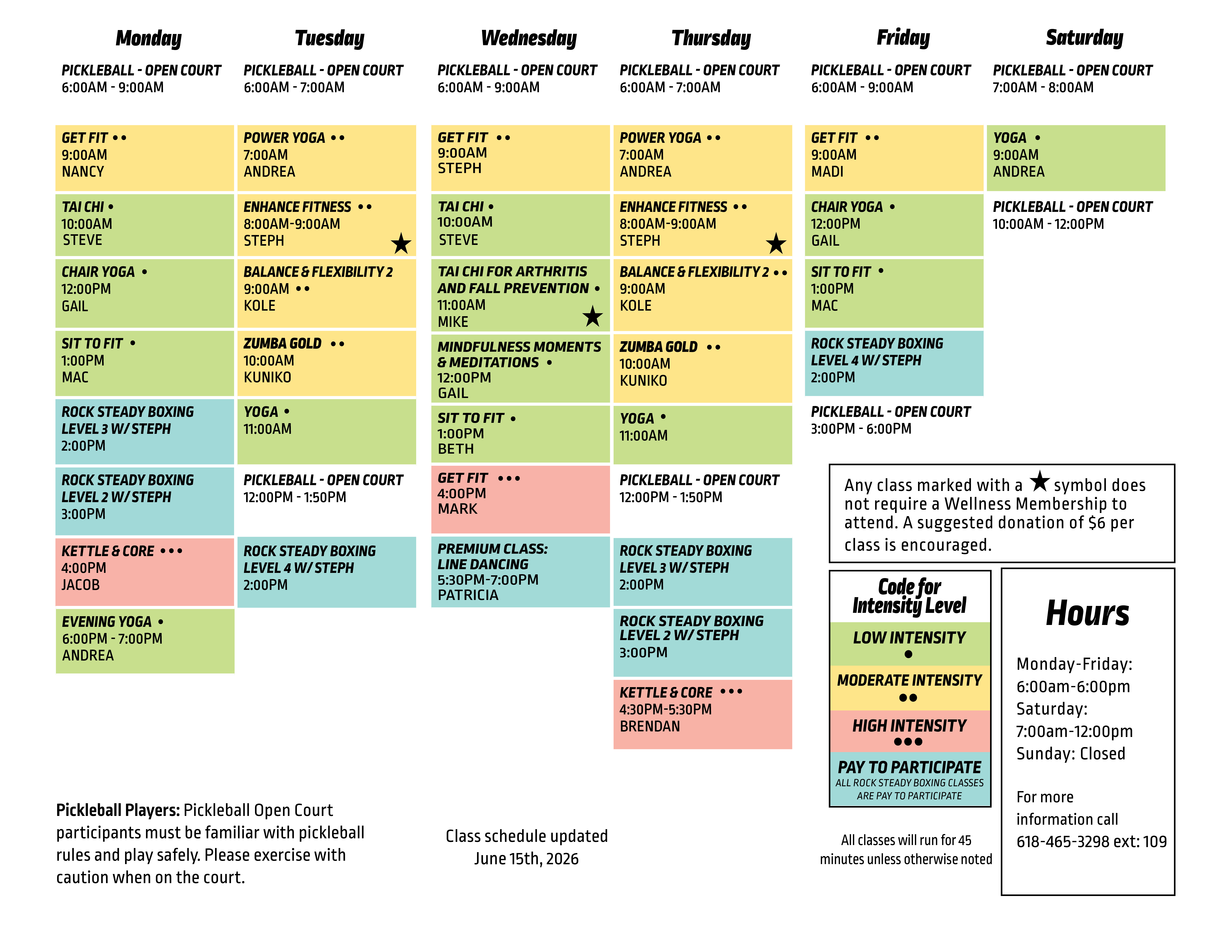 SSP Wellness Center Class Schedule