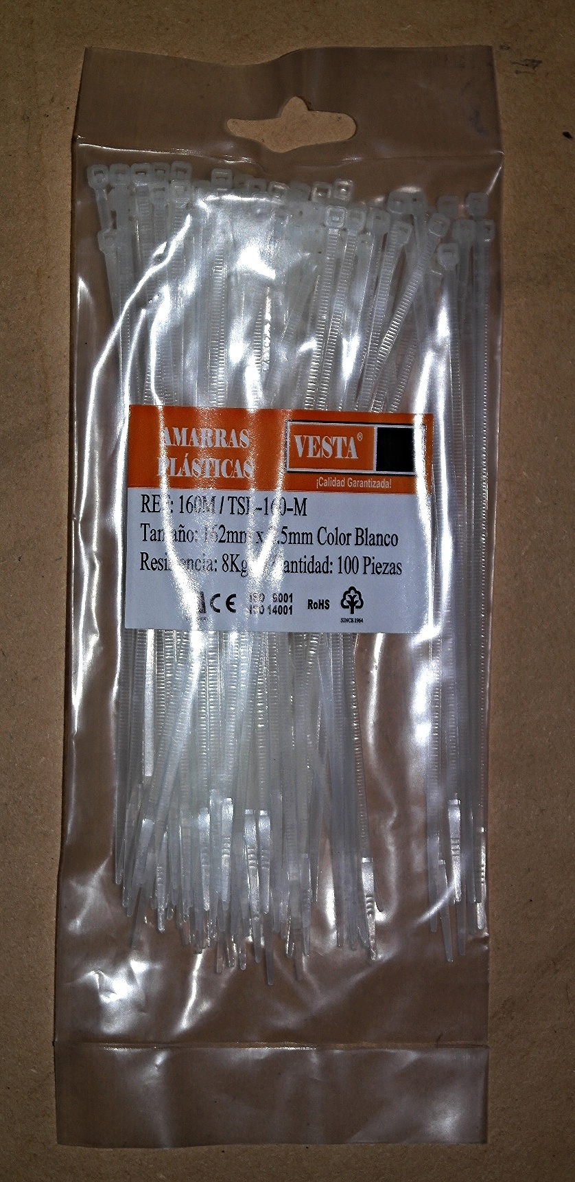 Amarre 162 mmx25mm blanco 
Vesta Paquete x100 Cod:19437