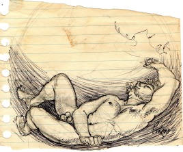 Reclining Figure (sketch). 
Pen and ink. 
Artist: William Girard