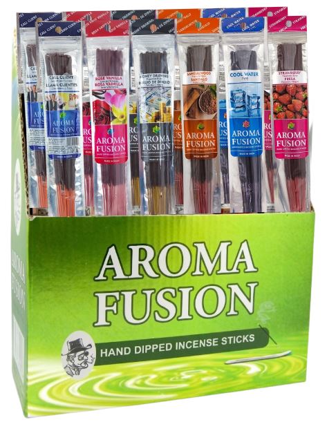 AROMA FUSION
HAND DIPPED INCENSE STICKS 72 PC DISPLAY
UPC  8902264026371
360 CS/PK
