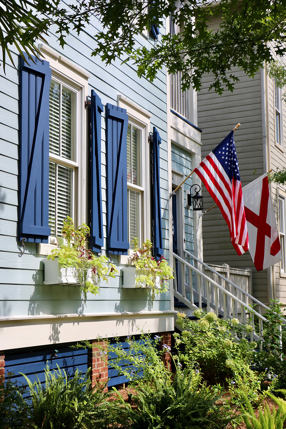 blue window shutters