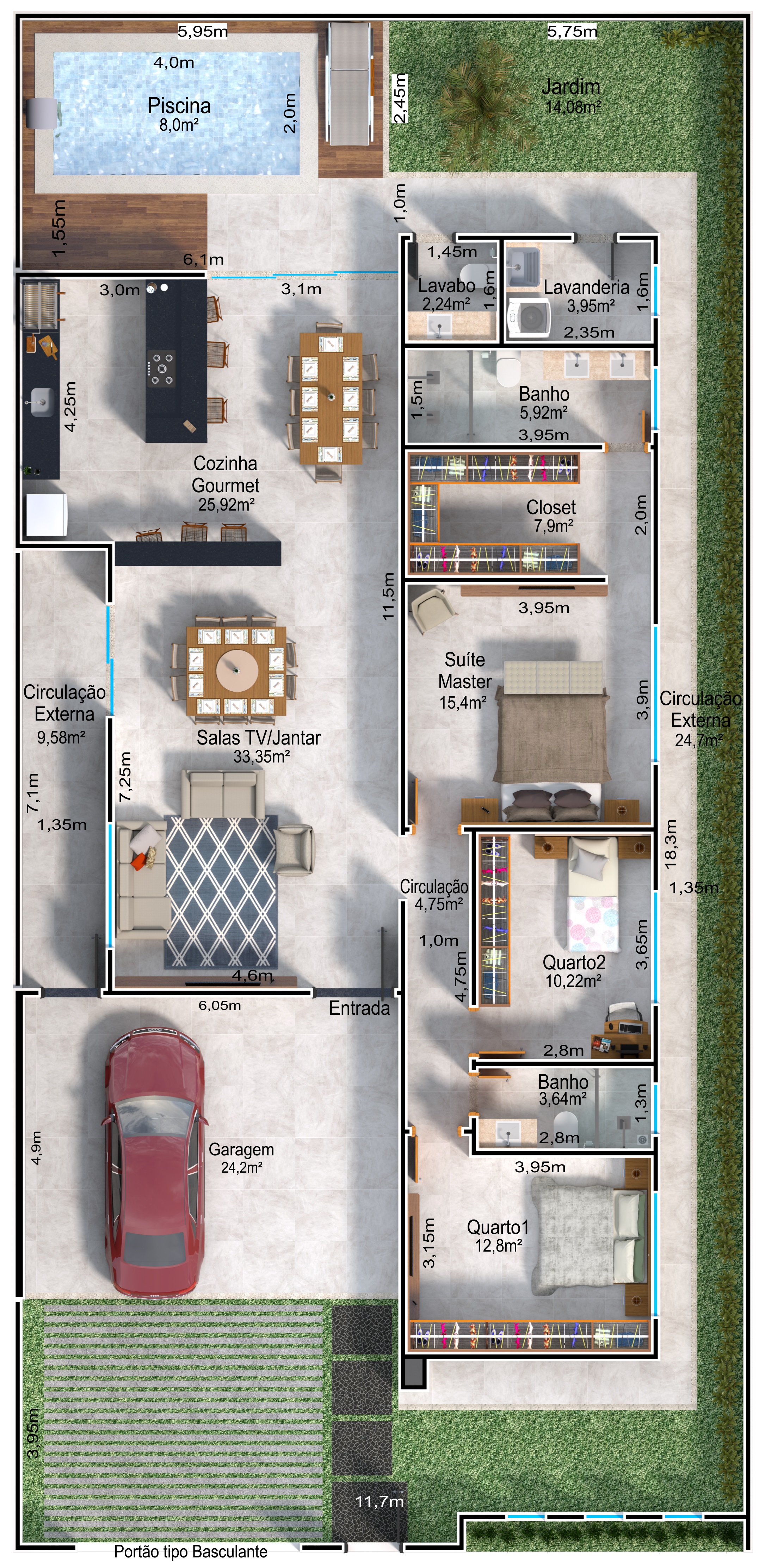 Planta Humanizada com a opção de piscina.