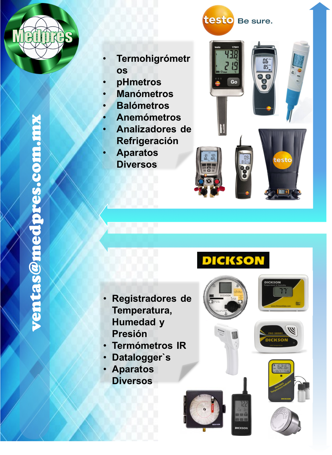 testo, dickson, termohigrometros, pHmetros, termometros IR, DATALOGGER