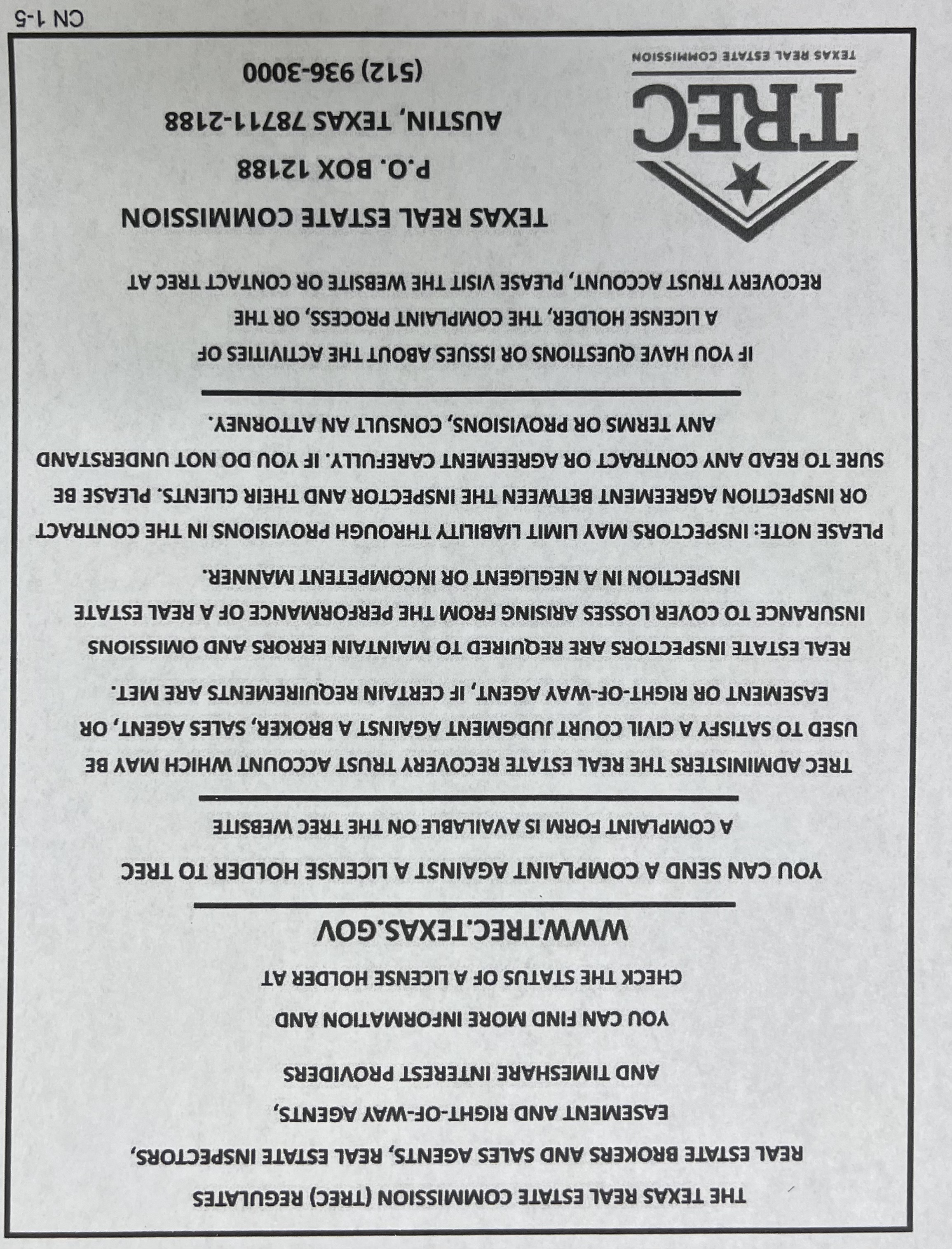 TREC CONSUMER NOTICE