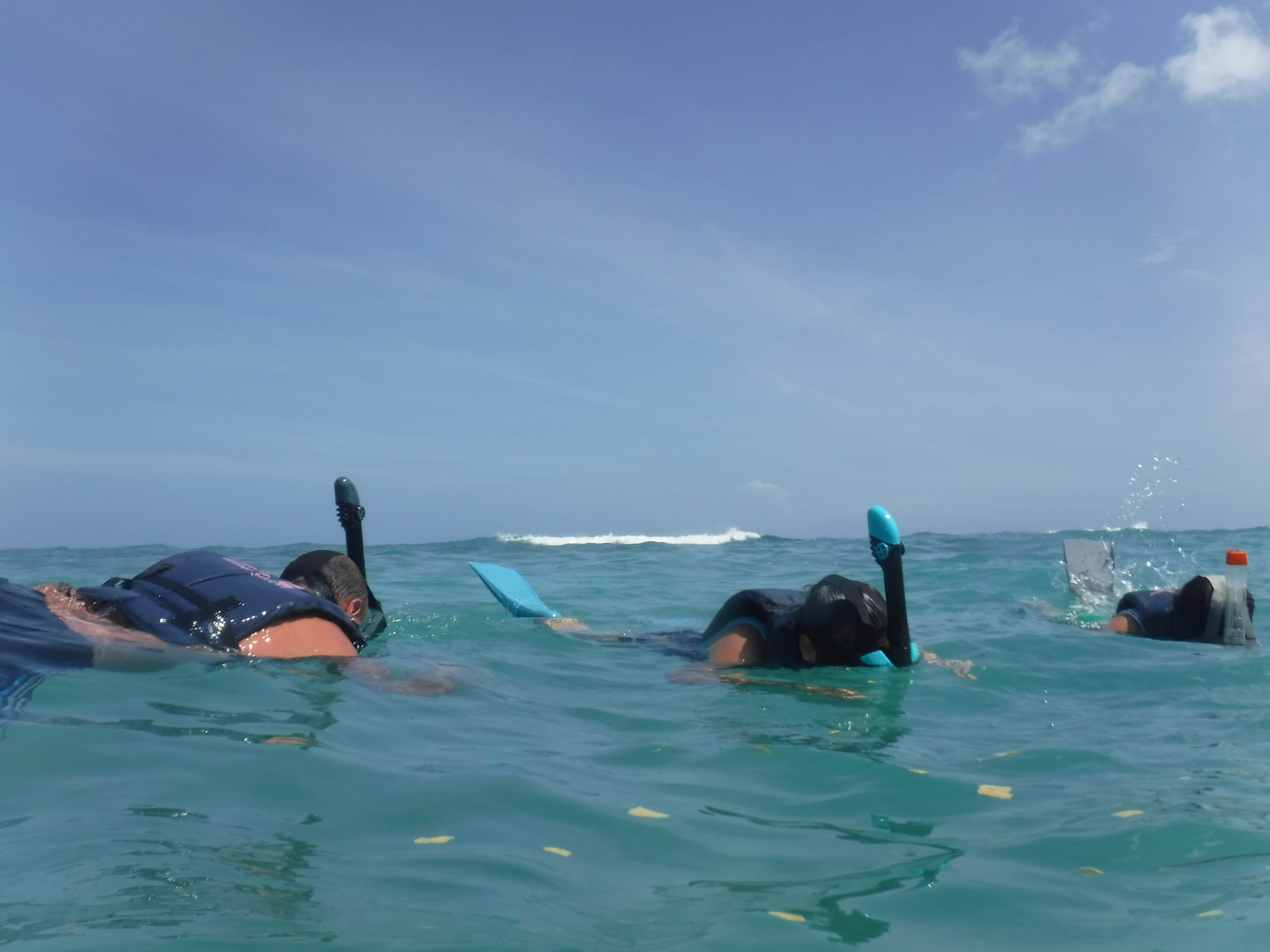 The waves were huge from a storm so snorkeling was hard work