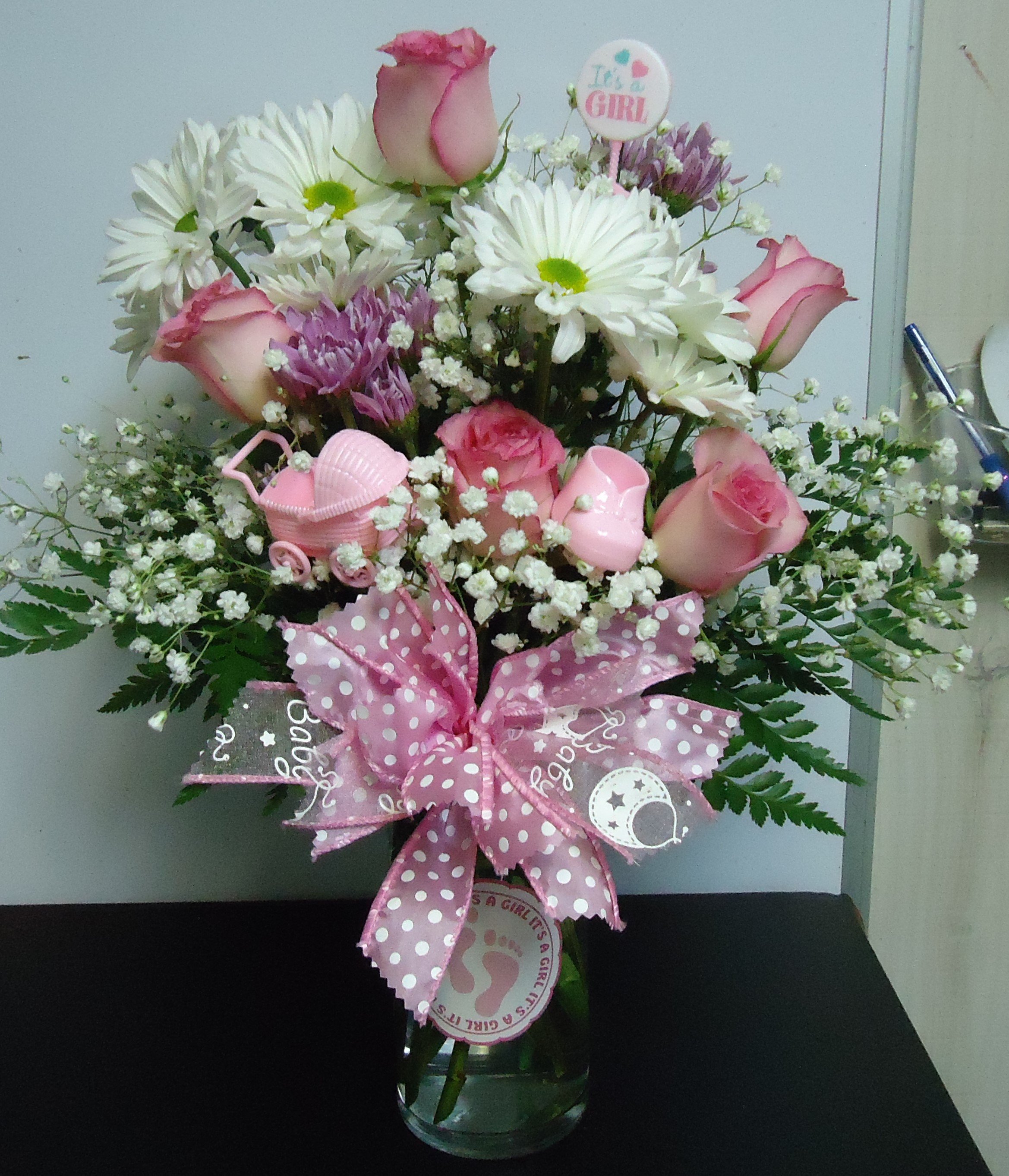 (8)  (Designer's Choice)
''IT'S A GIRL''  
Fresh Mix Vase
    $60.00
