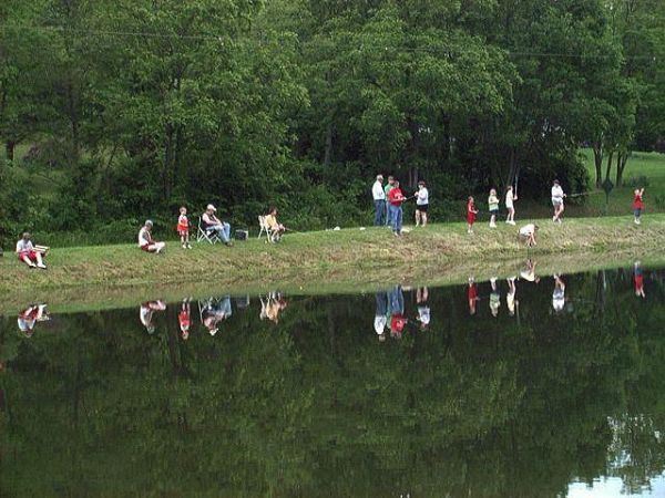 Campers Fishing in Upper Pond