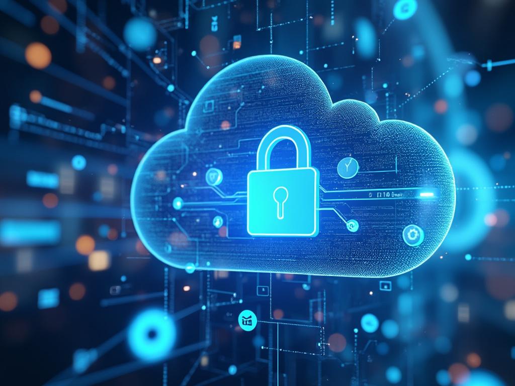 Digital cloud icon with padlock symbolizing online security and data protection.