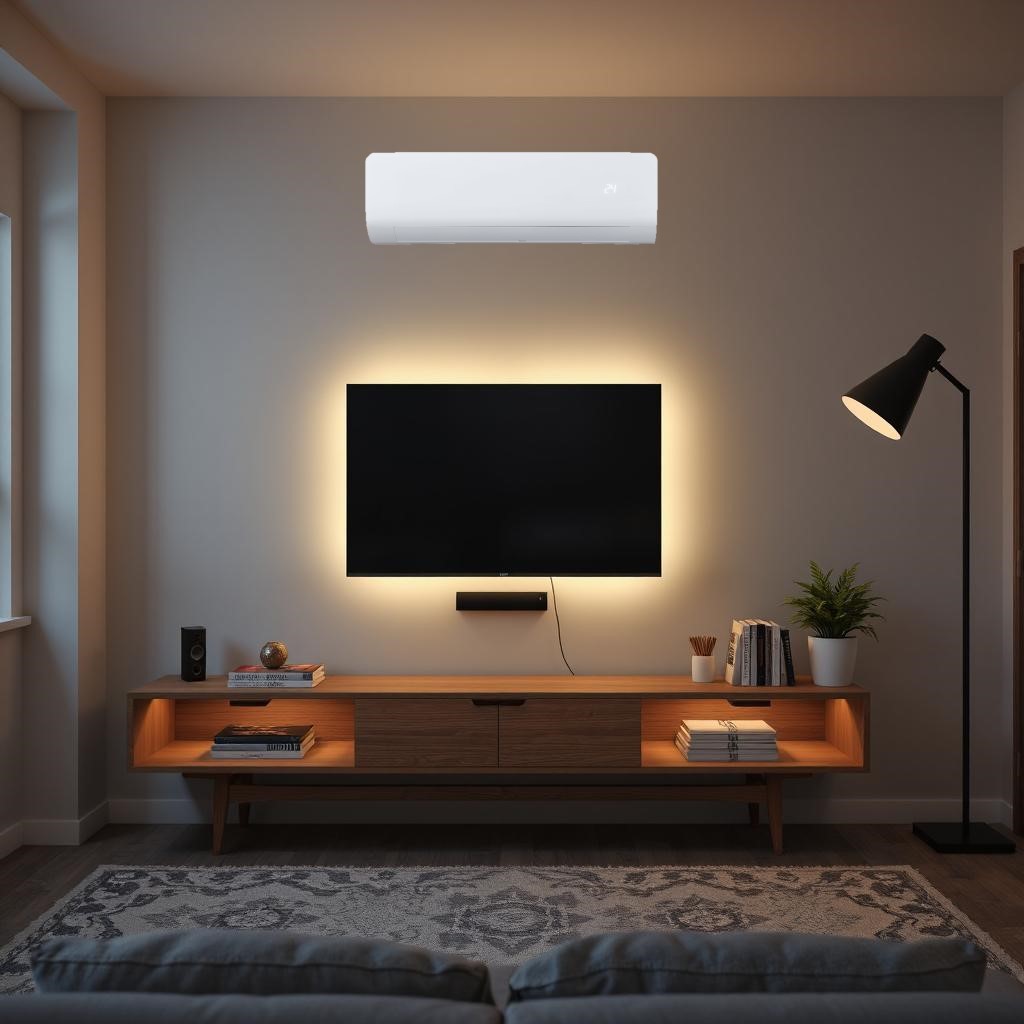 Estancia TV minimalista con minisplit