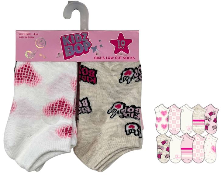 GZ1691-258-CKK-S
10PK LOW CUT SOCKS FOR GIRL 4-6 KIDS BOP
191153695868

GZ1691-258-CKK-M
10PK LOW CUT SOCKS FOR  GIRL 6-8 KIDS BOP
191153695851

72 CS PACK