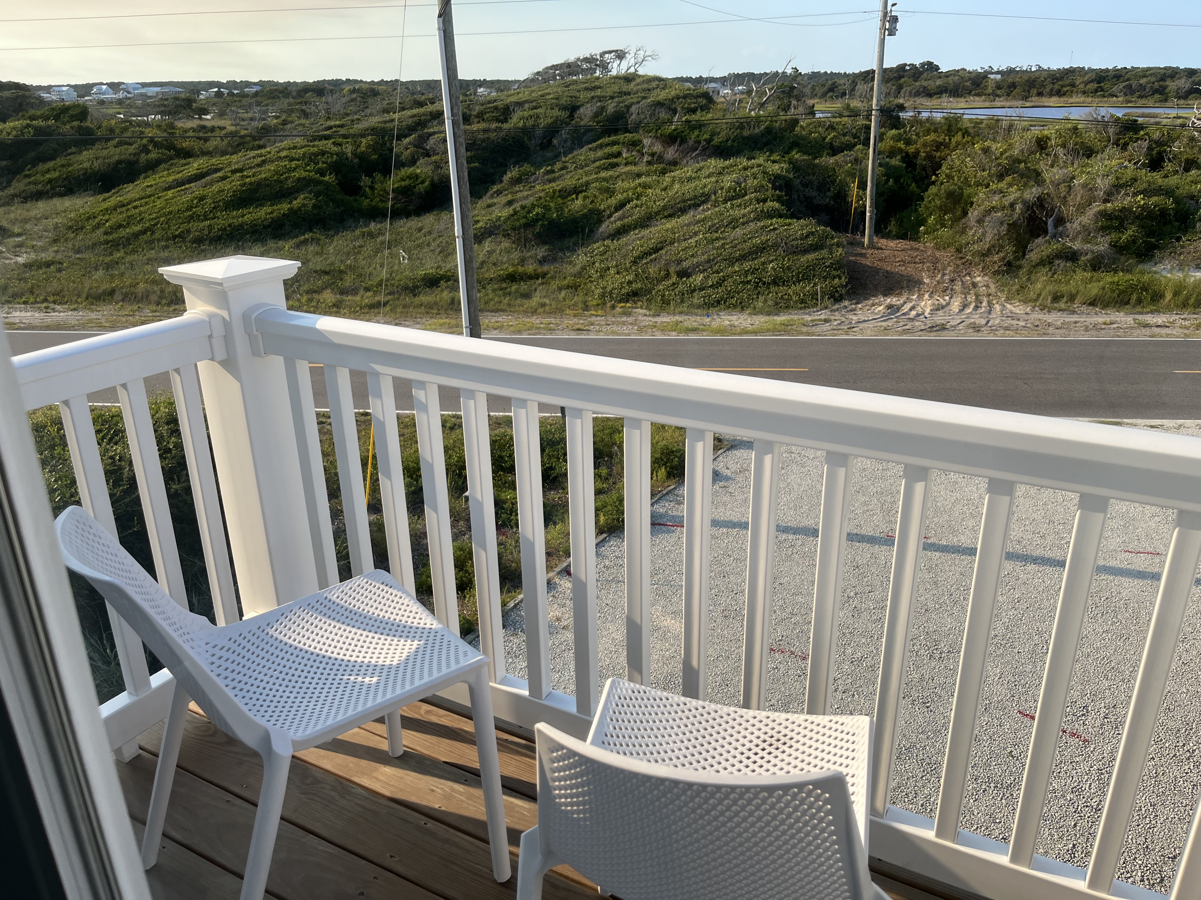 Small Deck on the inland side of the house. 
 Enjoy magnificent sun sets. 