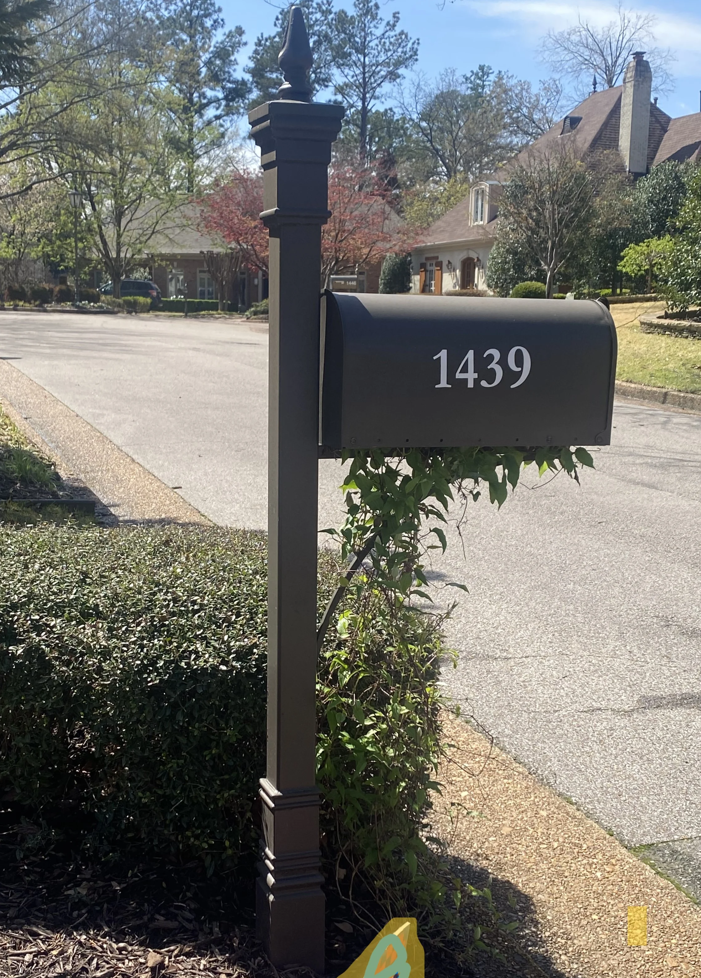 The LeFleur Mailstand  
medium box $715 installed black, antique green
or antique brown