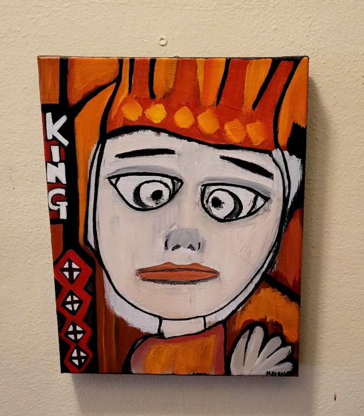 Title King of Nothing. 12 x 12 acrylic on canvas. Kelene 2023 $120.00