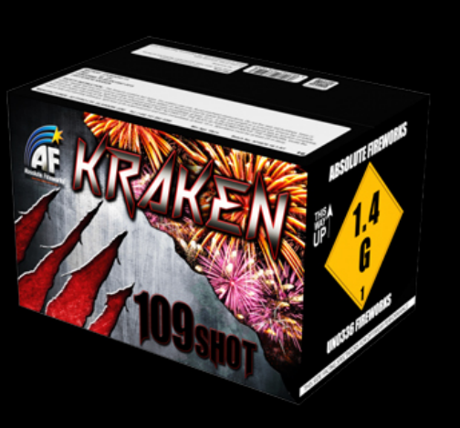 KRAKEN - Kraken fires bursts of red and green chrysanthemums, blue stars with silver blink, with a huge finale of crackling flowers. £75