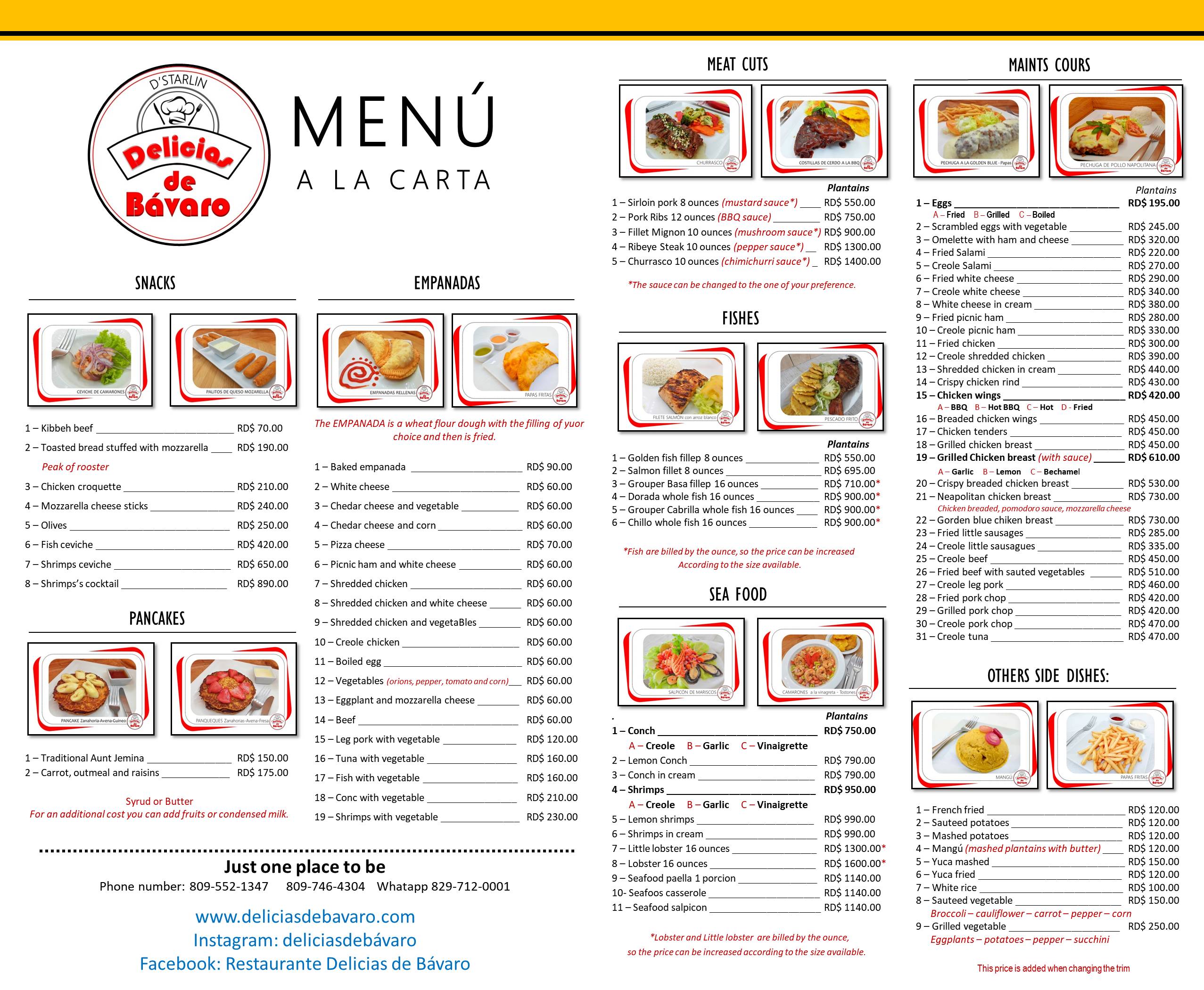 Menú ingles
Restaurante Delicias de Bávaro