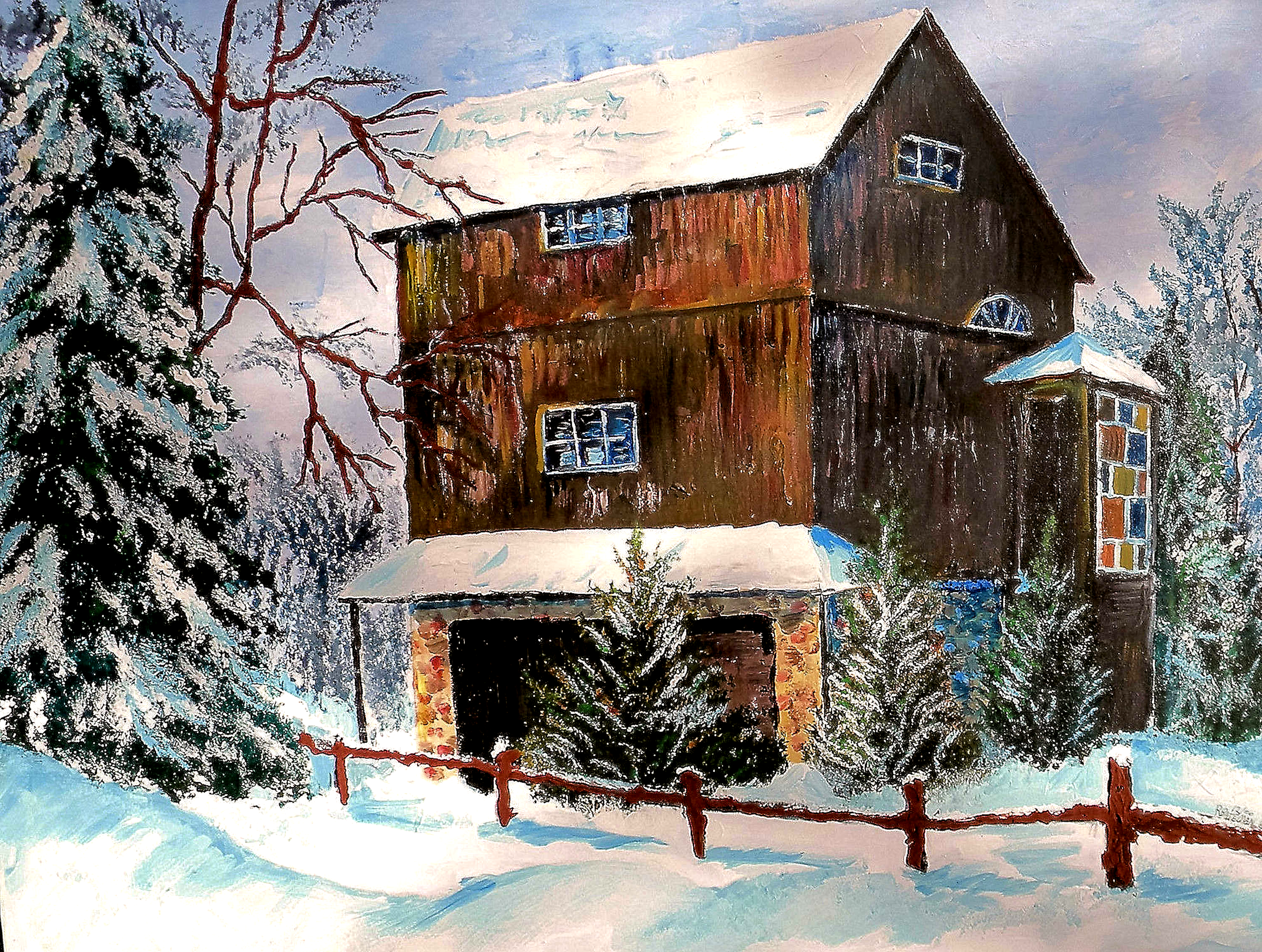 THE BARN  30X40"       $600
  HIGHLIGHTED WITH GLOW IN DARK LUMINESCENT PAINT