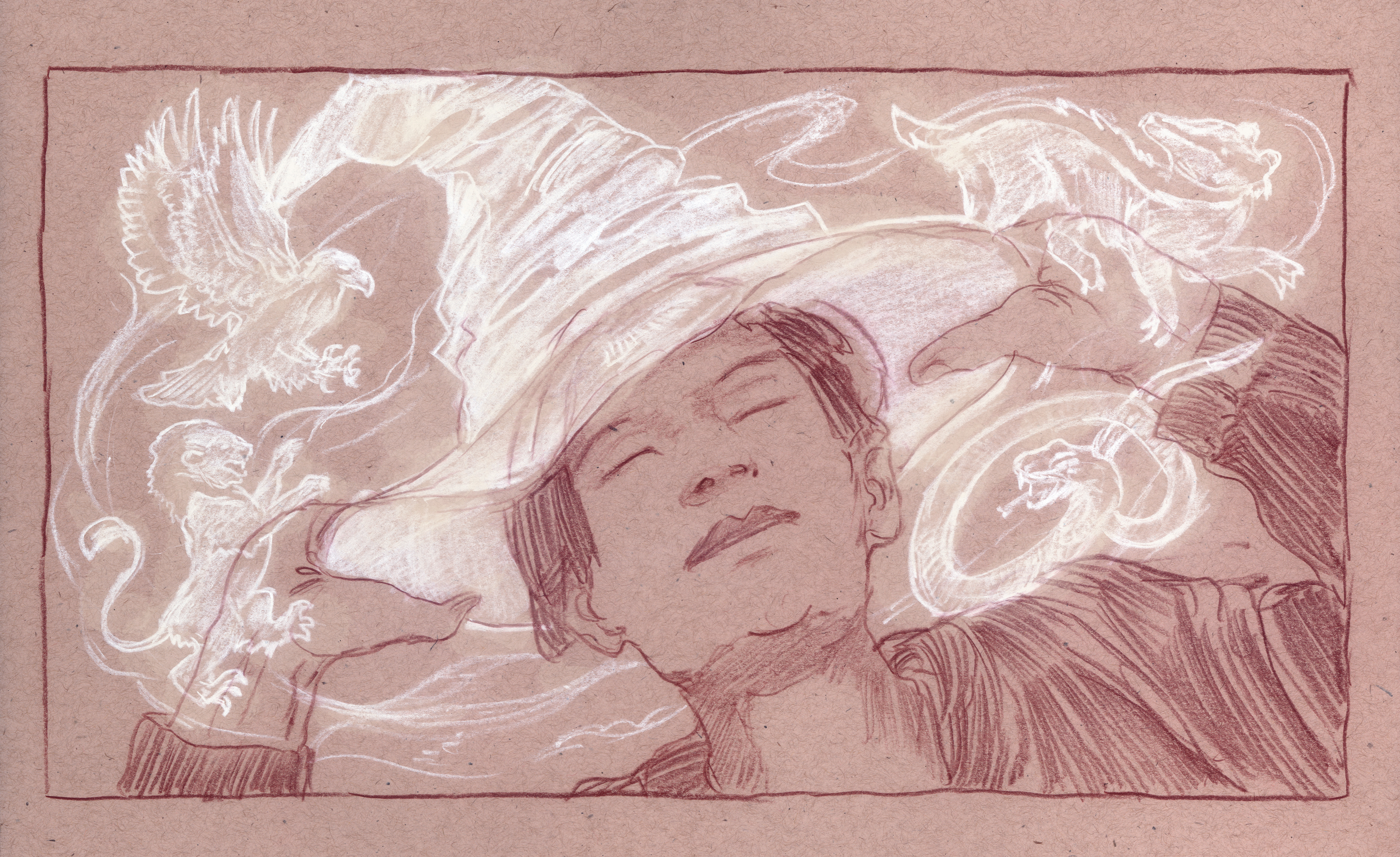 The Sorting Hat-Game Art
14" x 11" Watercolor Pencil and Chalk on Toned Paper  2017