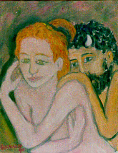 Op-035 NYMPH AND SATYR 20 in x 16 in Oil on Linen 1990