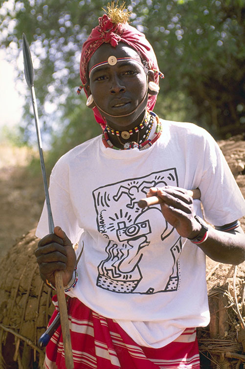 Samburu Tribesman wearing a Keith Haring t-shirt - Kenya
