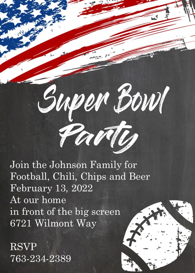 Chalk board Super Bowl Flag Invitations