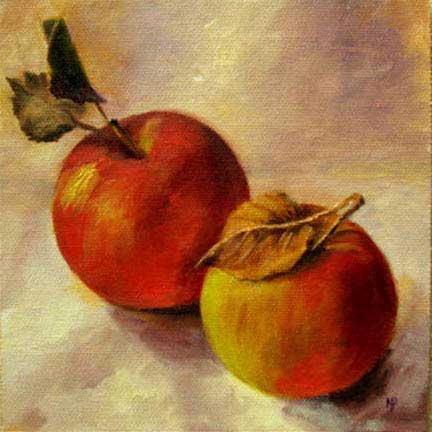 Two Apples - 6"x 6" Oil on Canvas Panel SOLD