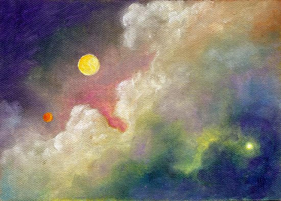 Moon & Mars ~ 5" x 7"  Oil on Canvas Panel  SOLD
