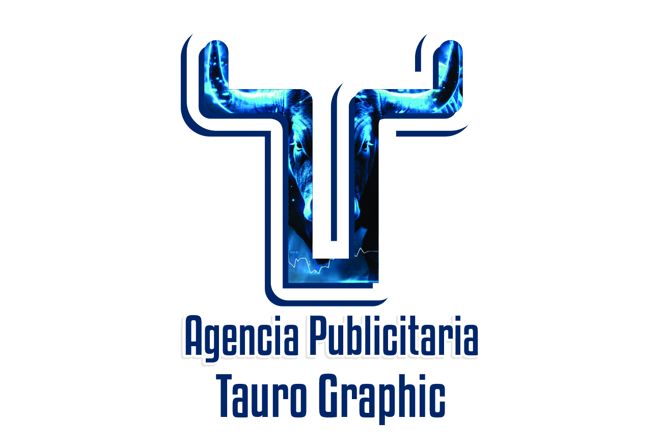 Logotipo de la Agencia Publicitaria Tauro Graphic con diseño de toro estilizado en colores azul y blanco.