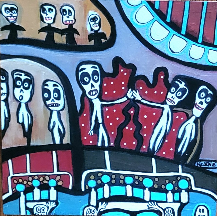 Title Ghouls Rule 12 x 12 acrylic on canvas Kelene 2025 $150.00