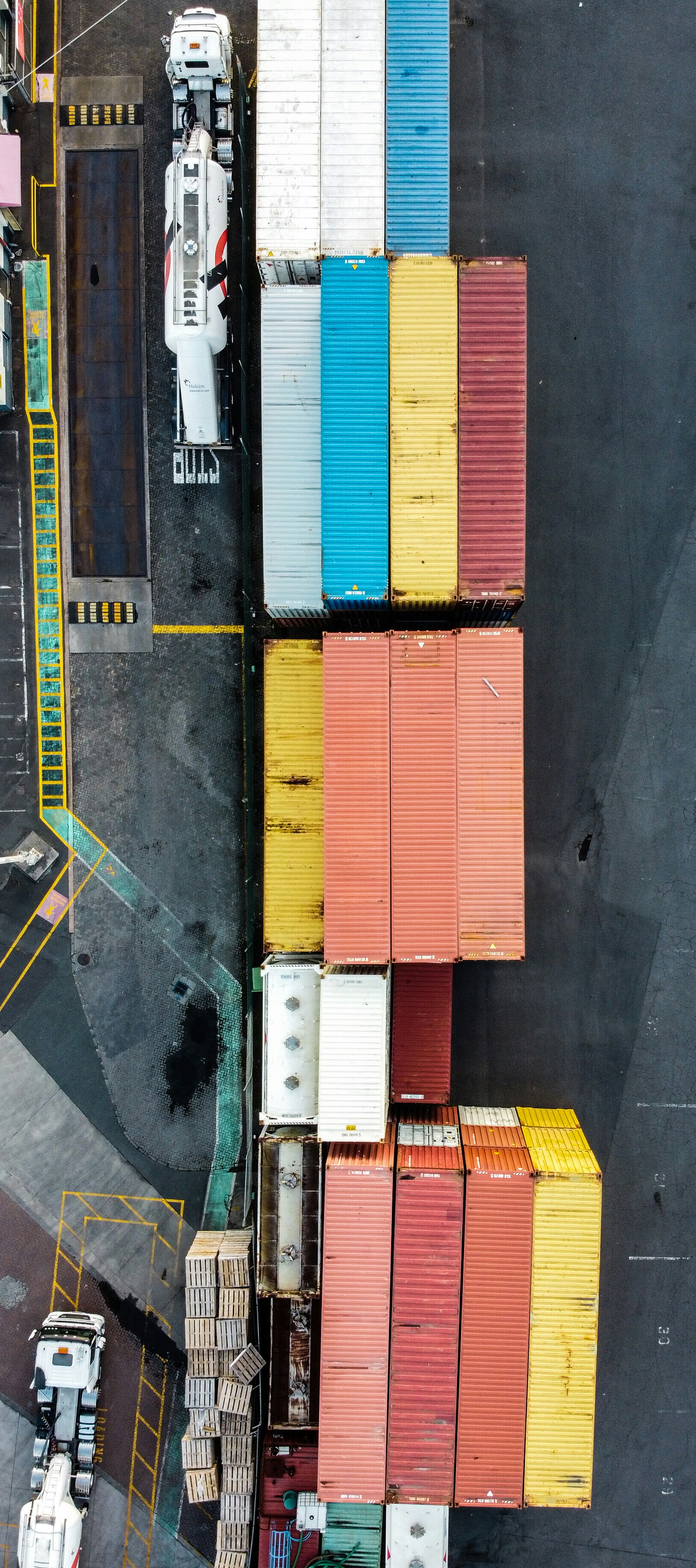 red and white intermodal containers