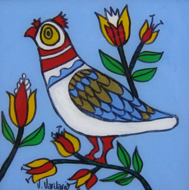 Varvariv, Bird, 9.5" x 9.5" Mixed Media on Glass