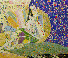 Wdc-0012 CALICO, RIBBONS AND LACE 12x14 18-Color Reduction Woodcut 1995