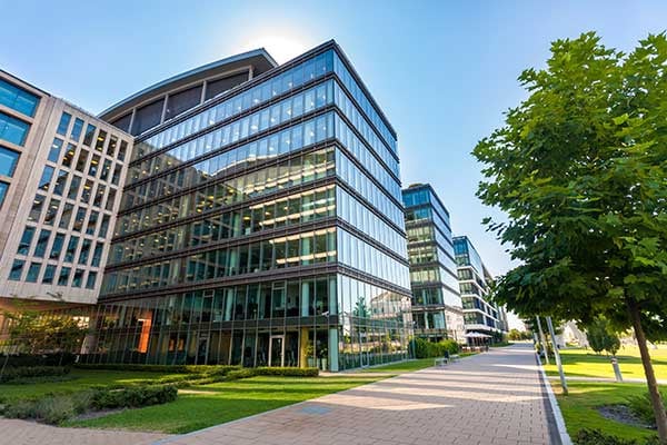 Alley with Modern Office Buildings in Budapest