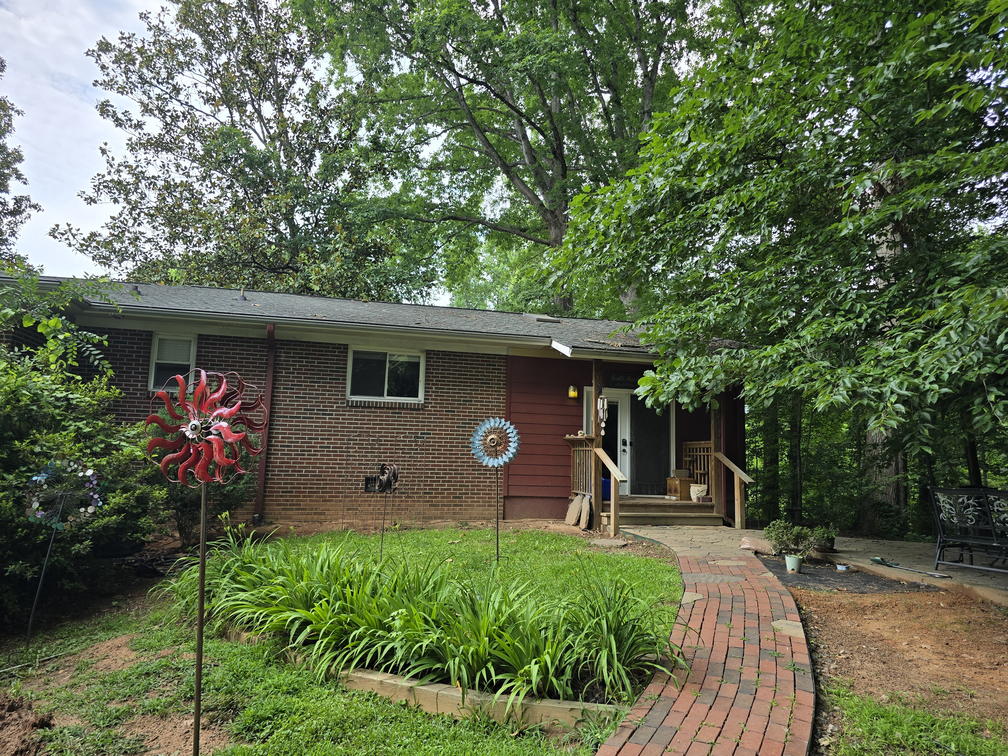 Brick walk to studio entrance