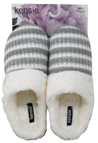 429128
S-XL WOMEN GREY CHUNKY KNIT SHIMMER SLIPPER W/FAUX COLLAR 
18 CS PACK
