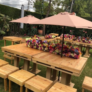 Picnic Alta + 8 Bancas
1m x 1.17cm c/u
+ Sombrilla $ 190.000
Precio Unitario
Imagen referencial dos mesas unidas
{precio solo una }