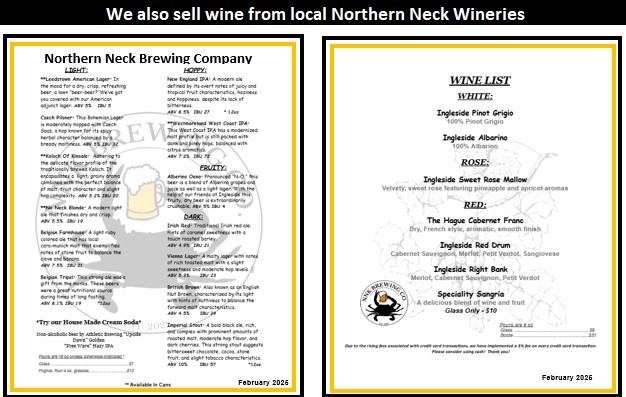 Beer and Wine menu