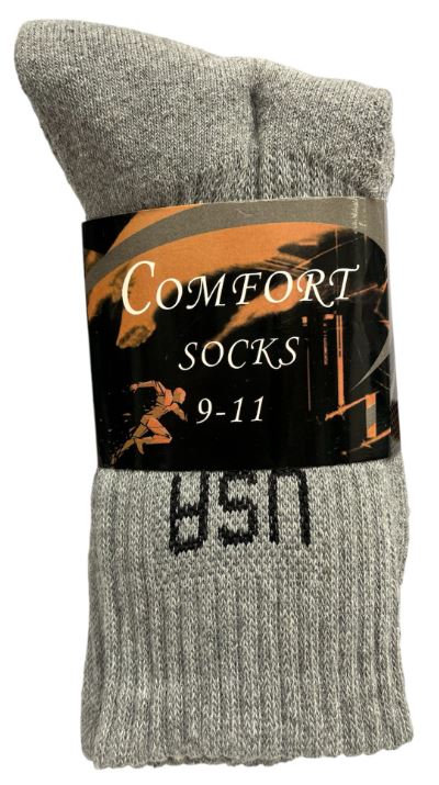 C106 
3PK COMFORT SOCKS CREW GRAY USA  9-11
UPC 812462030743
C206
3PK COMFORT SOCKS CREW GREY USA 10-13
UPC 812462030774
80 CS PACK