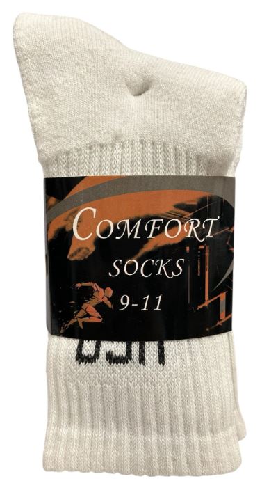 C105 
3PK COMFORT SOCKS CREW WHITE USA  9-11
UPC 812462030736
C205 
3PK COMFORT SOCKS CREW WHITE USA 10-13
UPC 812462030767
80 CS PACK