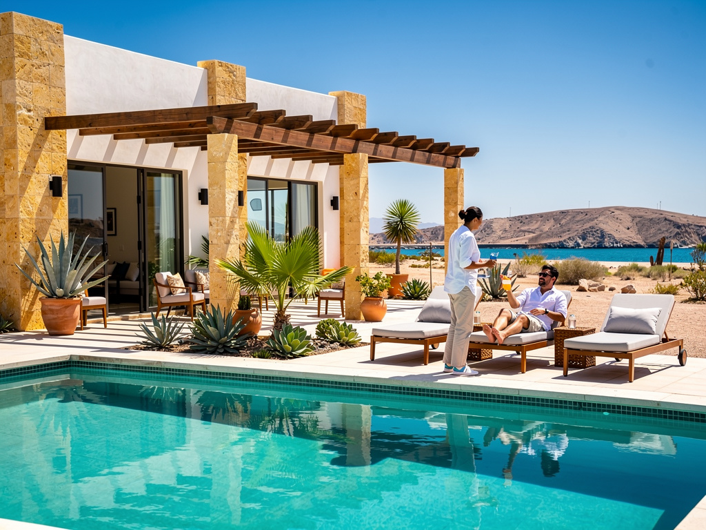 Villa de lujo con piscina, terraza y vistas al mar en destino costero