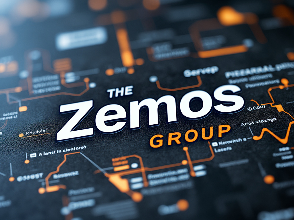 The Zemos Group logo with high-tech circuit design featuring orange and white text.