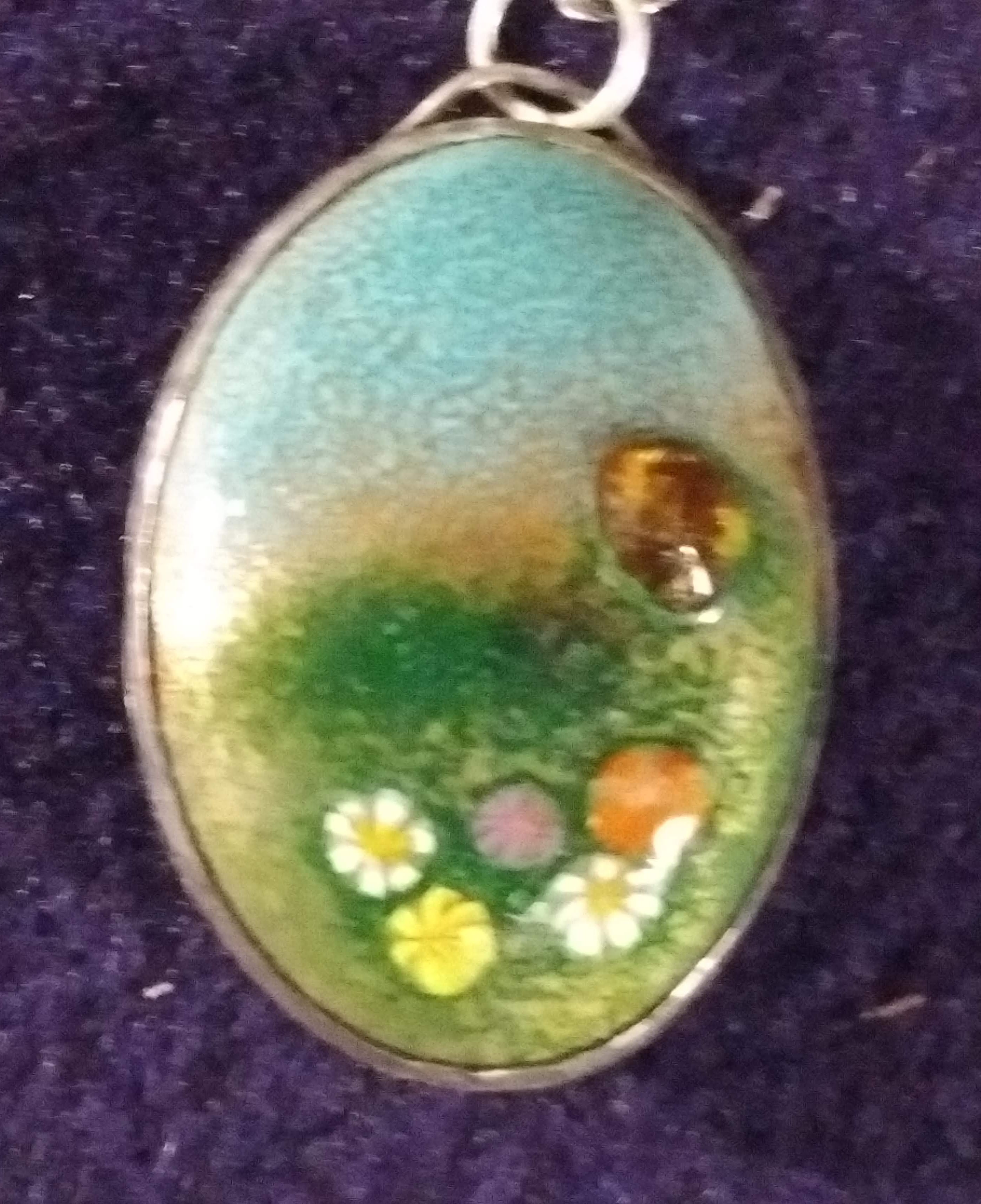 JPn007a GARDEN OVAL Copper Enamel Cabochons set in Silver front