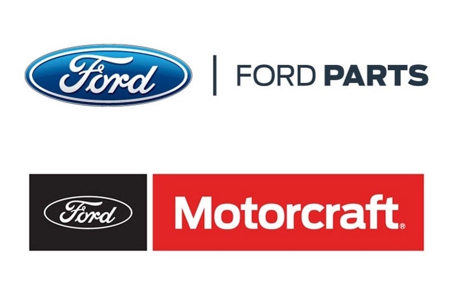 Logos de Ford y Motorcraft, con texto de Ford Parts y Motorcraft en fondo blanco.