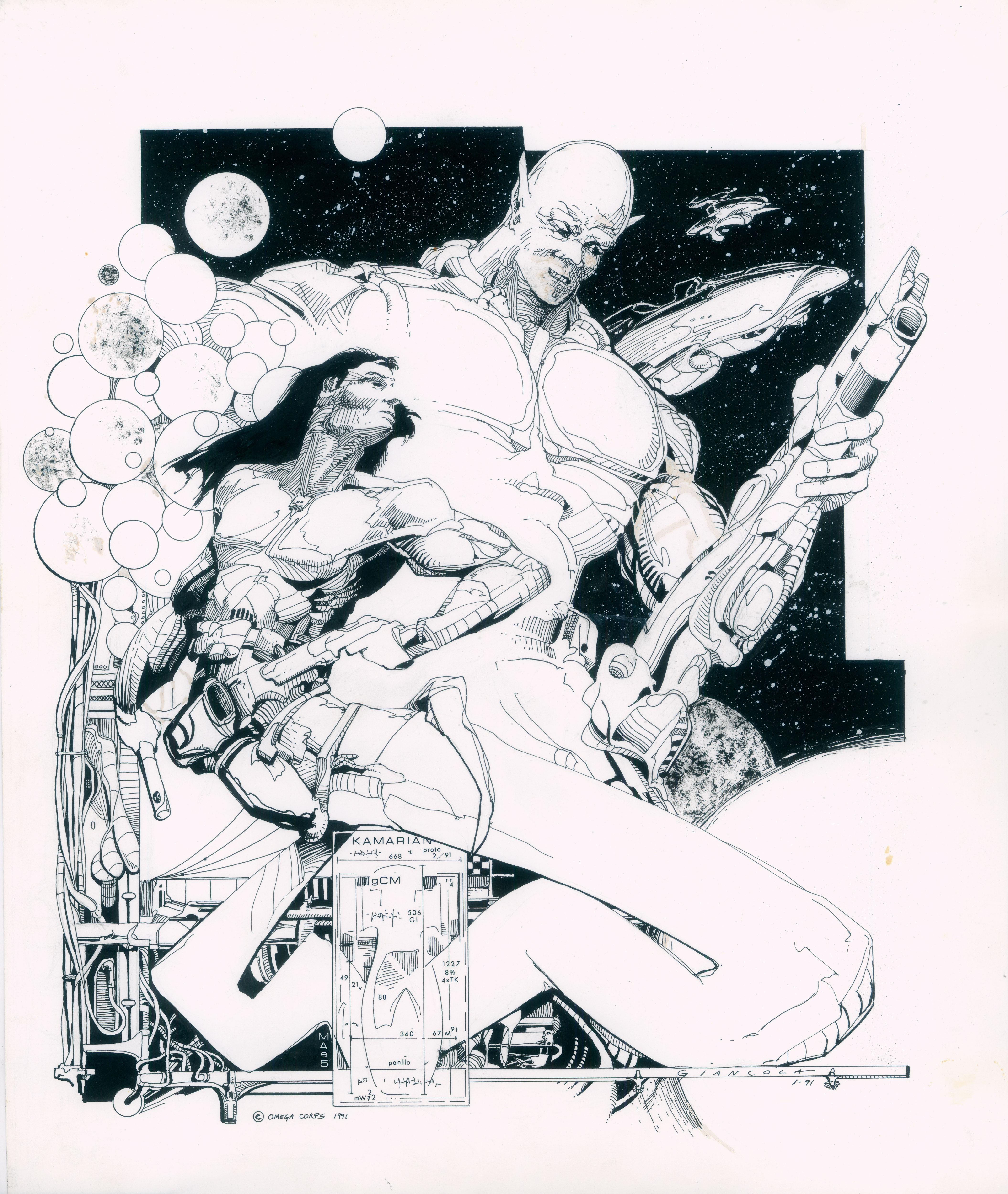 Omega Corps
Seth and Raunok
17" x 14" ink on bristol paper
1992
$1500