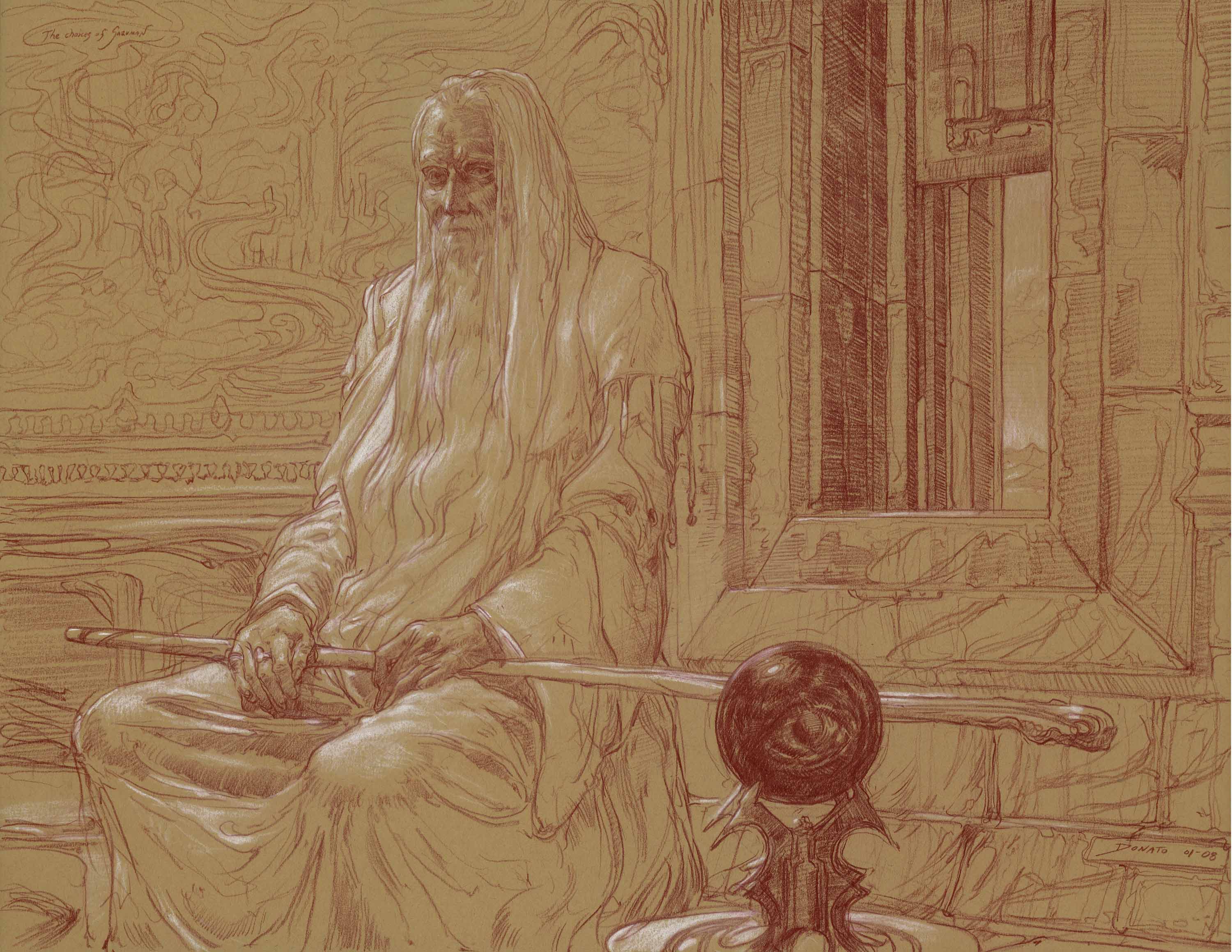The Choice of Saruman
11" x14"  Watercolor Pencil and Chalk on Toned paper 2008
Greisinger collection