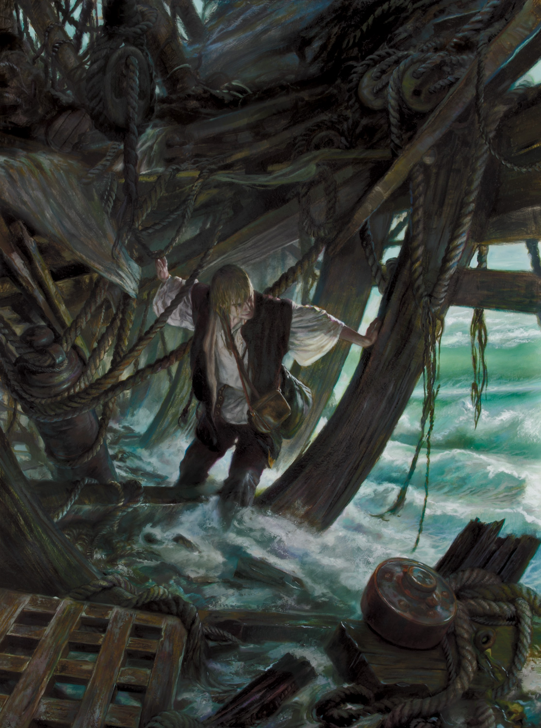 Scholar- Robinson Crusoe
48"x36" oil on panel 2011 
framed
cover art for the Tor Books novel by L.E. Modessit, Jr
